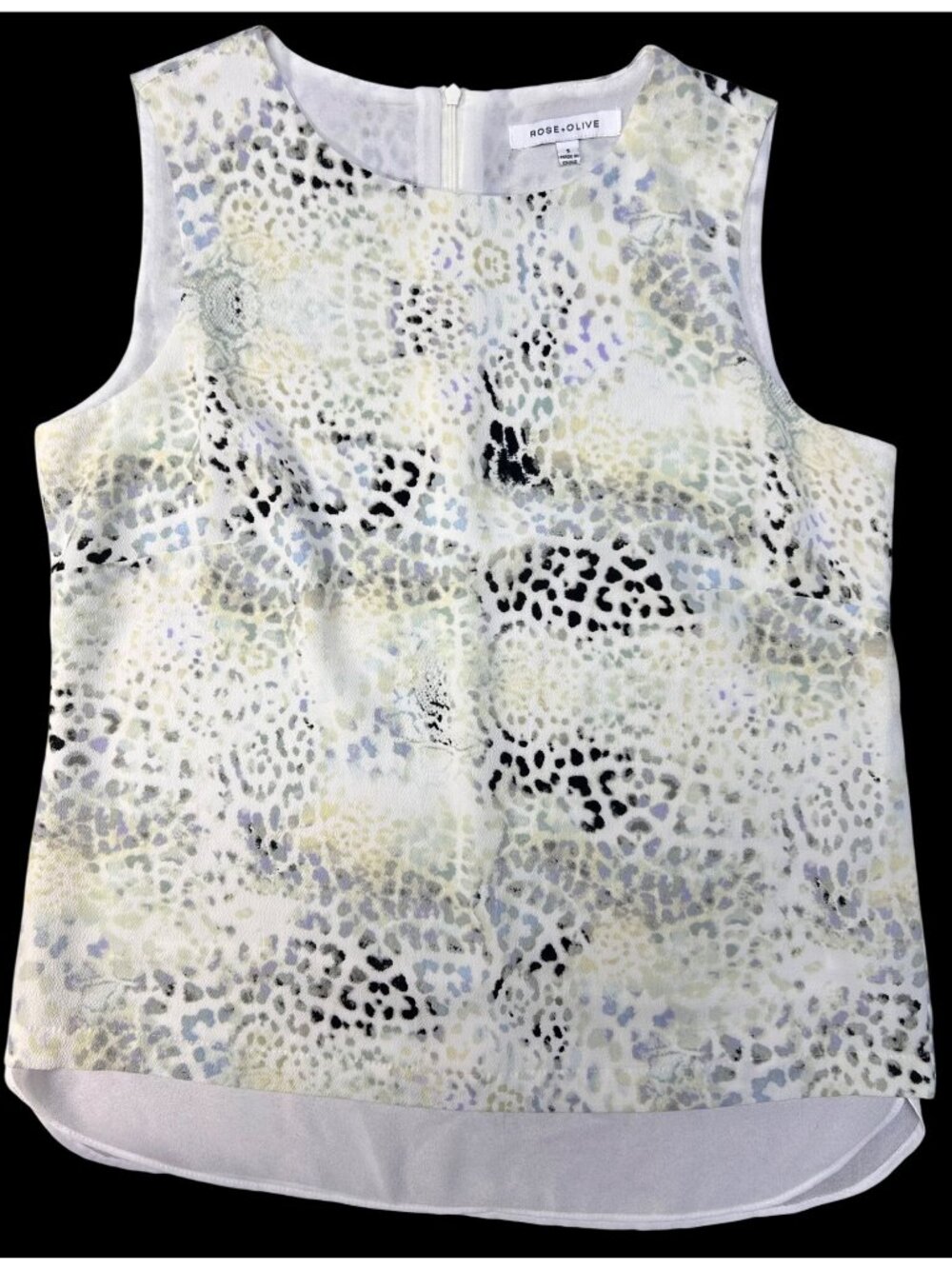 Rose + Olive Sleeveless Blouse With Abstract Print Fully Lined Back Zipper Sz S